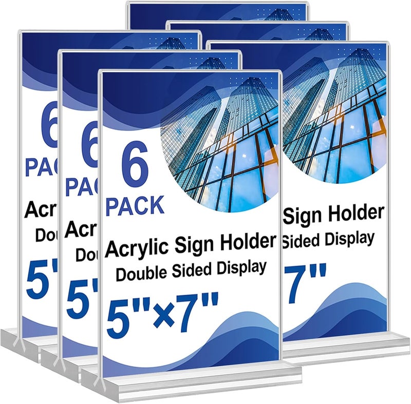 Arrobust Acrylic Sign Holder 5x7,6 Pack Clear Plastic Table Display Vertical Double-Sided Desktop Display Stand Paper Holder Clear Table Sign Holder for Menu ad Frame Suitable Restaurants Meeting Office Store - Image 1